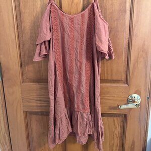 Tan/Light Orange Off-The-Shoulder Dress